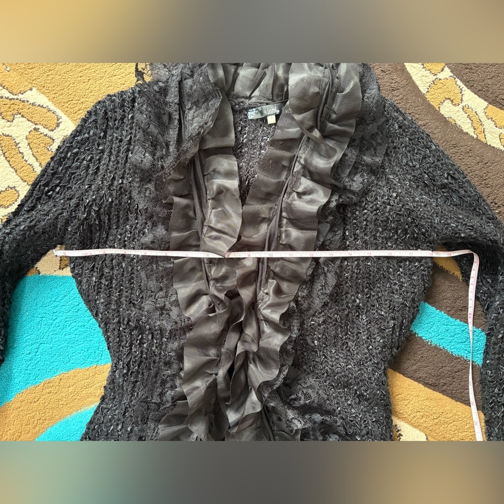 SALONI Black Ruffles & Lace Longline Cardigan - Picture 4 of 8